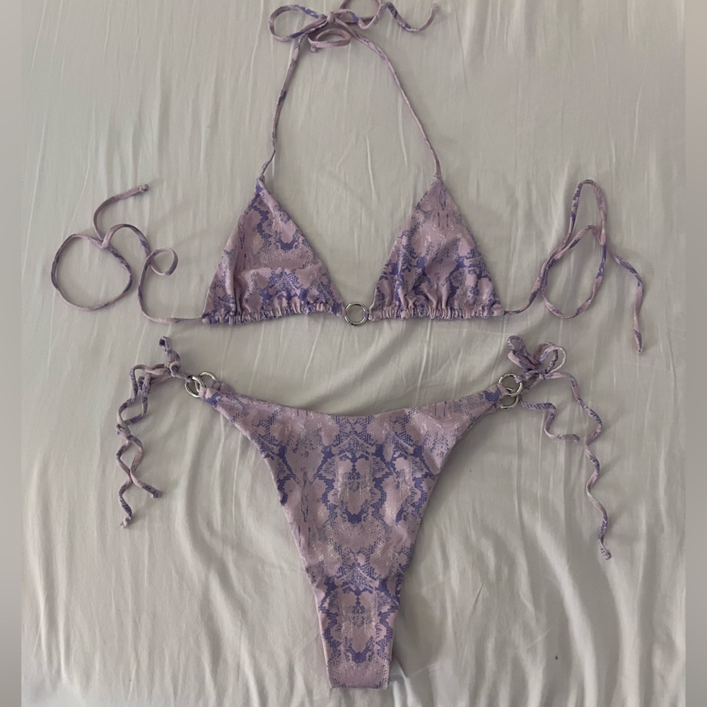 437 Purple Bikini Top with Two Patterns